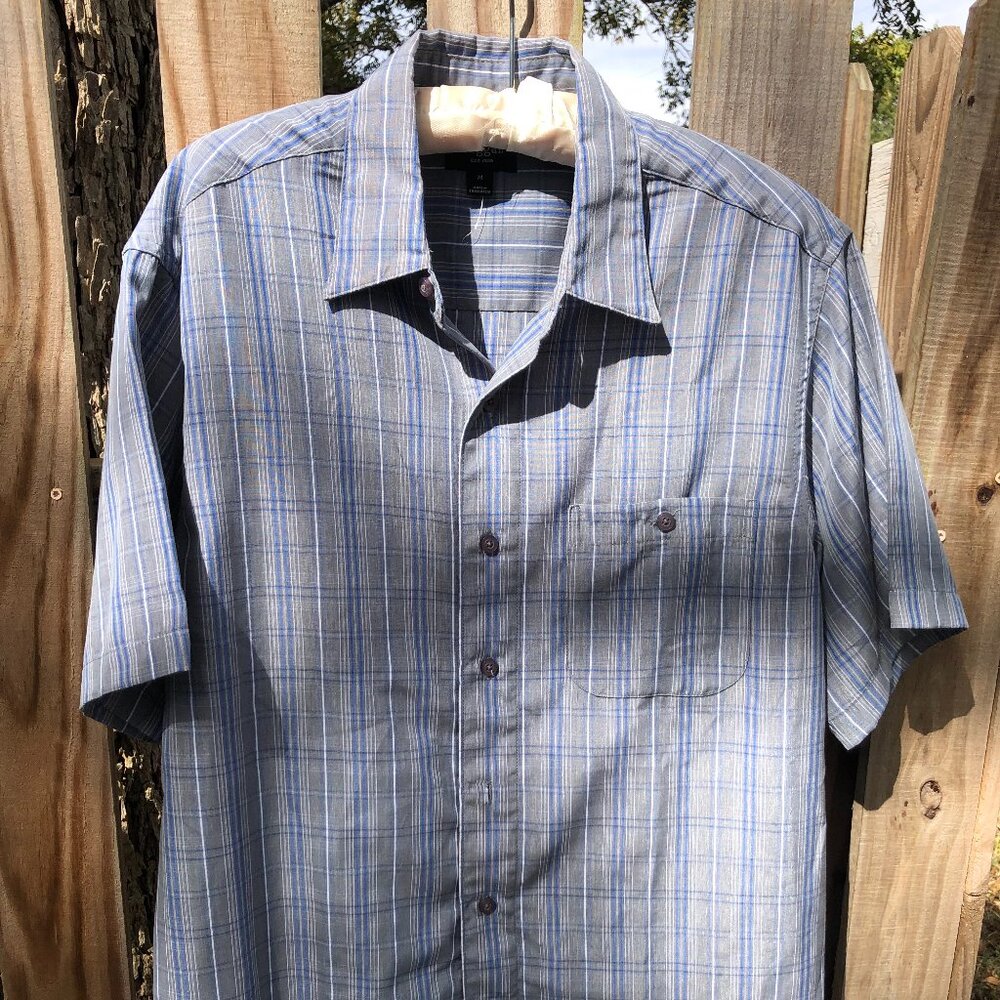 Haggar Plaid Print Button Down Short Sleeved Shirt